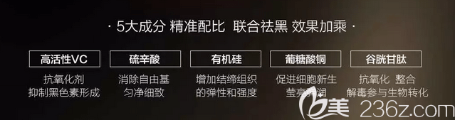 北京藝星baby素白肌五大成分及其功效示意圖