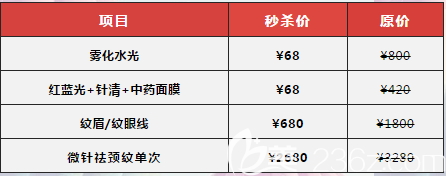 整形醫(yī)院微整形優(yōu)惠價(jià)格表