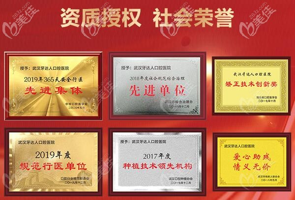 武漢牙達(dá)人口腔部分榮譽(yù)