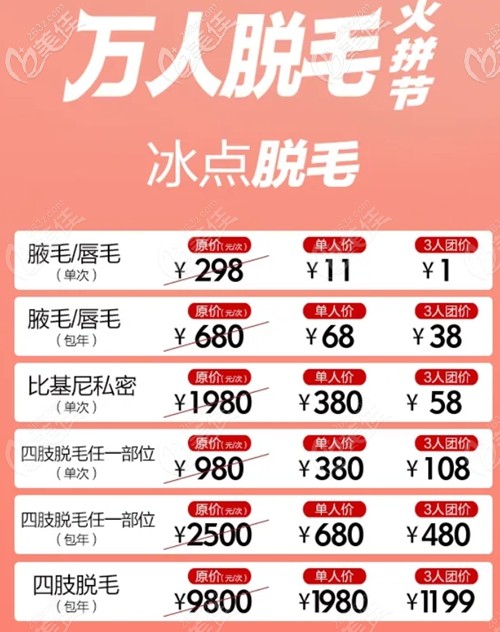 福州名韓脫毛拼團(tuán)優(yōu)惠價(jià)格表